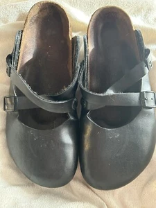 Birkenstock Birki's Dorian Lederslipper Mary Jane Clog schwarz Damen Größe 7 - Bild 1 von 8