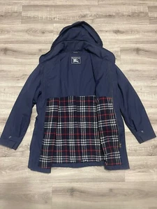 BURBERRYS VINTAGE RARE LINING WOOL JACKET HOODED BLUE NOVA CHECK LOGO SIZE XL-L - Picture 1 of 20