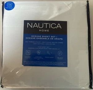 NUEVO EN PAQUETE JUEGO DE SÁBANAS REY ALGODÓN BLANCO NAUTICA HOME OCEANE 300TC - Imagen 1 de 2