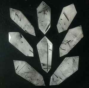 BLACK TOURMALINE QUARTZ Faceted DT Point WAND Rutilated Hairstone Tourmalinated - Picture 1 of 12
