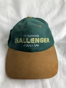 VINTAGE MITSUBISHI CHALLENGER 4WD V6 SUEDE BRIM BASEBALL CAP GREEN HAT - Picture 1 of 6
