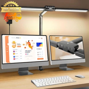 LED Desk Lamp 24W Eye-Caring Clamp Light Dimmable Double Head Timer Office - Picture 1 of 10