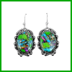 Sterling Silver Fiesta Kingman Turquoise Stone Engagement Drop Ethnic Earrings - Imagen 1 de 7