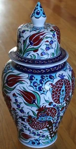 Defekte türkische 16"x9" Handarbeit Iznik Blumenmuster Keramik Glas Urne Kanister - Bild 1 von 7