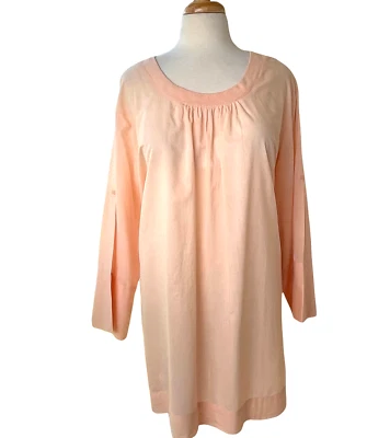 Blusa túnica azul Mainstreet talla 1X pulóver melocotón lengüeta larga Slv ligera Foto 1 de 4