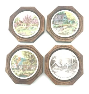 VTG Set of 4 Currier and Ives - Homestead Spring Summer Autumn Winter Coasters - Picture 1 of 10