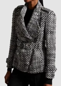 Ted Baker London Women's White Wool Roseby Belted Wrap Biker Jacket Size 3 - Picture 1 of 4