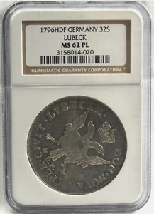 1796HDF German States LUBECK 32 Schilling NGC MS62PL Top Finest - Picture 1 of 4