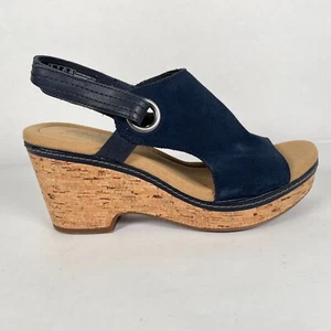 Sandalias de cuña Clarks Giselle Sea para mujer talla 7 M azul gamuza corcho plataforma zapatos - Imagen 1 de 10