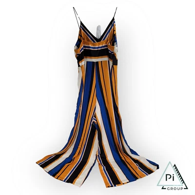 Rue21 XL Mameluco Azul Blanco Naranja Rayas Boho Playa Correa Espagueti 1 pieza Foto 1 de 4