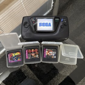 SEGA Game Gear Handheld System w/ 4 games- Black Sonic X-men Iron Man (Works)