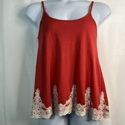 Jolt Womens M Coral Sleeveless Round Neck Crochet Lace Hem Tank Top Feminine - Image 1 of 4