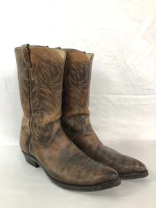 Vintage Men's Justin Brown Leather Cowboy Western Work Worn Boots Size 12 B - Picture 1 of 12