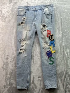 Y&R Young & Restless Slim Jeans Men Sz 38x36 Blue Distressed Street Hip Hop Read - Picture 1 of 15