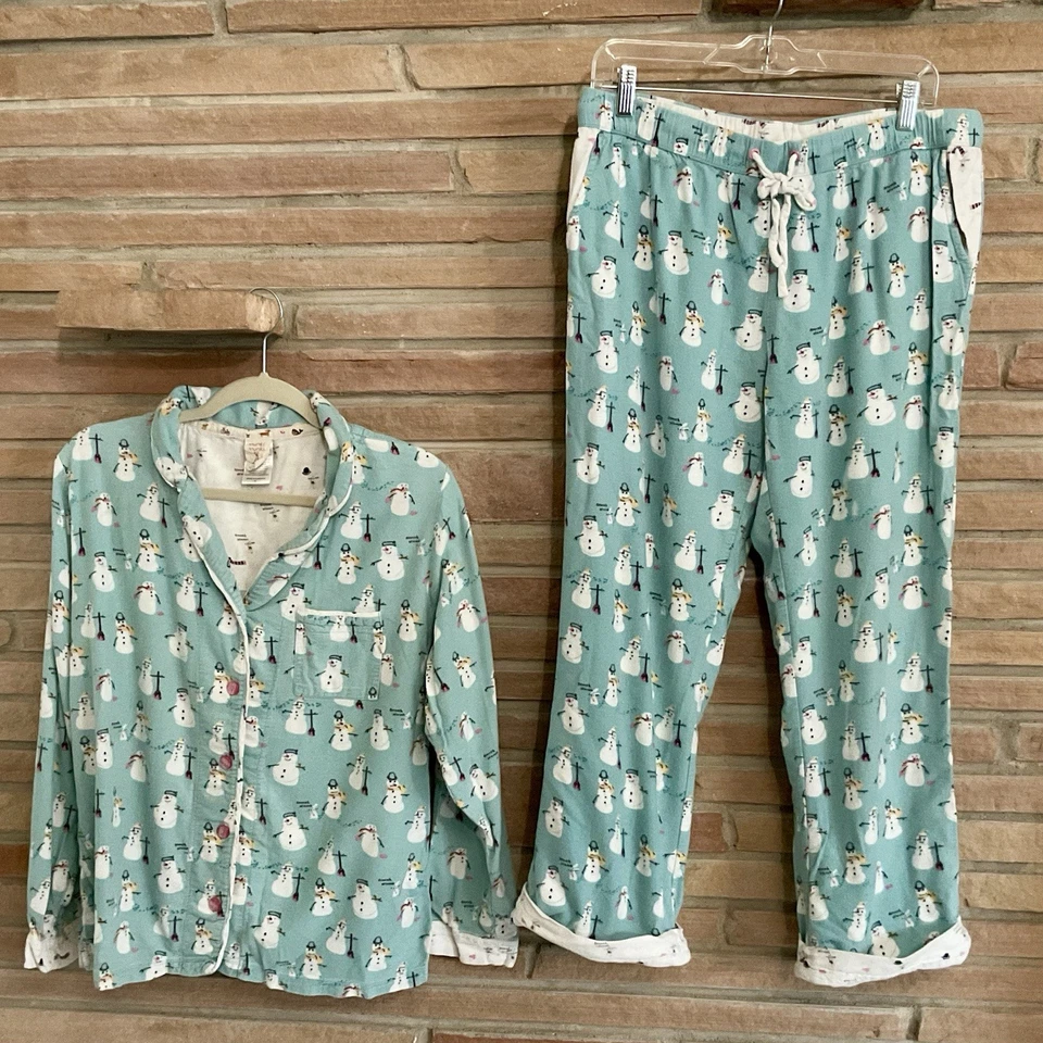 Conjunto de pijama de franela con estampado de muñeco de nieve de algodón bambú para mujer Munki Munki mediano Foto 1 de 4