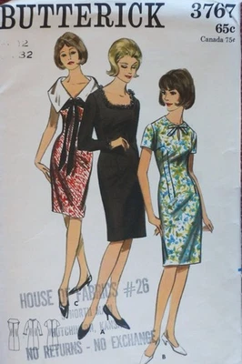 Vtg 1960s Butterick 3767 Multi Neckline Sheath Dress SEWING PATTERN 12 32 Bust - Image 1 of 4