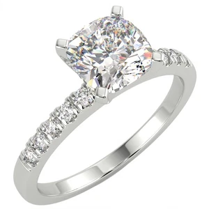 1.11 Ct Cushion Cut VS2/D Solitaire Pave Diamond Engagement Ring 14K White Gold - Picture 1 of 6