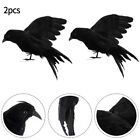 Black Feathered Crow Prop for Halloween Hunting Movie Style Decoration 2PCS