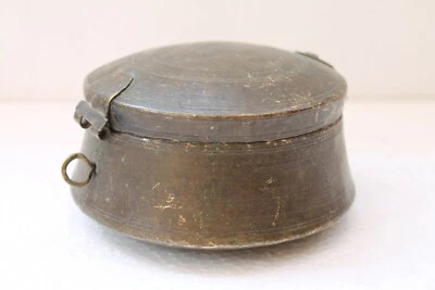 Antigua caja de baratija redonda original de bronce macizo de forma fina NH2928 Foto 1 de 4