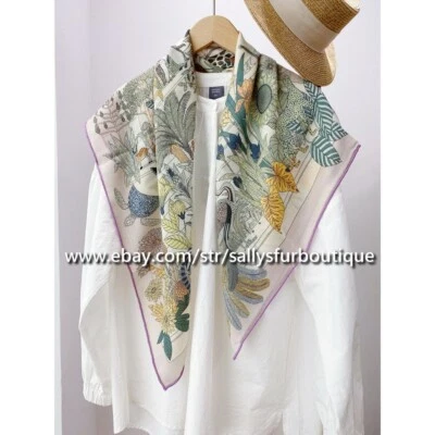 Sallys 70% Cachemira y 30% Seda Bufanda Estampado Animales Doble Cara Mantón Cuadrado 35" Foto 1 de 4