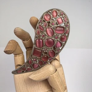 Womens Belt Buckle Pink Paisley Rhinestone Faux Jewels - Picture 1 of 3