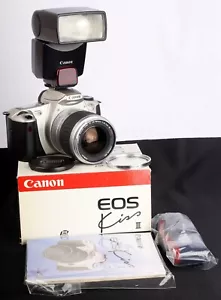 Canon EOS Kiss III 35mm Film AF SLR c/w EF 28-90/4-5.6 II USM Lens & 380EX Kit - Picture 1 of 12