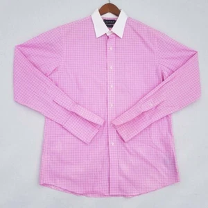 Lauren Ralph Lauren Pink Shirt men's size L Fitted Non Iron white Collar Stripe - Imagen 1 de 8