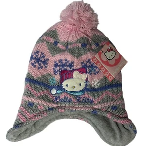 Hello Kitty Sanrio Girls Winter Hat Pom Pom Colorful Pink Purple Cap Casual Cozy - Picture 1 of 5
