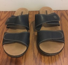Collections By Clark Soft Cushion Navy Blue Leather Slip-On Sandals Size 10 Wide