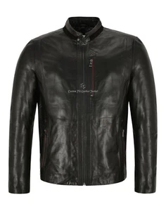 Herren RACER Lederjacke schwarz Freizeit Mode italienisches Lammfell Biker Stil 1916 - Bild 1 von 10