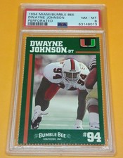 PSA 8 NM 1994 BUMBLE BEE DWAYNE JOHNSON ROOKIE CARD THE ROCK MIAMI HURRICANES DT