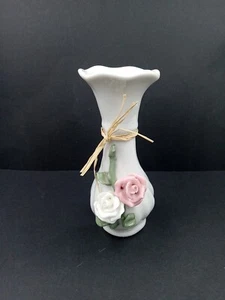 Vintage Bud Vase With Applied 3D Pink & White Roses 4.5" - Picture 1 of 11