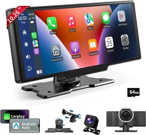 10.26” Touchscreen Wireless CarPlay Android Auto Rear Cam Car Portable Radio S14 - Picture 1 of 8