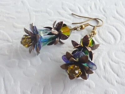 Bell Flower Earrings Hand Painted with Swarovski Glass Beads Style SB3 - image 1 of 4