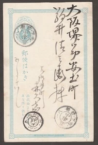 1875 JAPAN 1sen Blue Postcard JSSC #PC12 VF - Bild 1 von 5