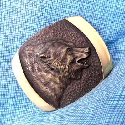 Grizzly Bear Belt Buckle SL Knight Bronze Sculpture Vtg 1978 Shallizar   .GMP686 - Image 1 of 4