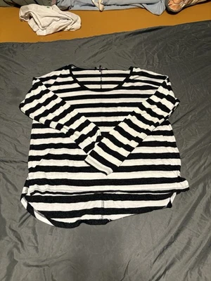 Camiseta para mujer Energie blanca y negra a rayas manga larga XL Foto 1 de 2