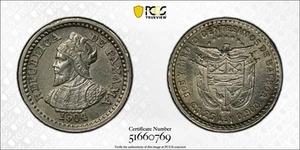 Panama 1904 Silver 2 1/2 Centesimos KM-1 “Panama Pill” PCGS AU58 - Picture 1 of 1