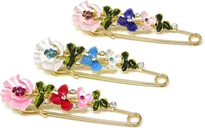 3 Pezzi Spilla Elegante Chic Fiore Grandi Spille di Sicurezza per Maglioni, Scialli, Collari - Foto 1 di 7