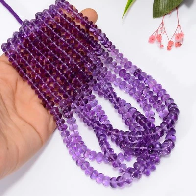 Piedras preciosas de amatista natural forma redonda cuentas lisas 4-8 mm hilo 8" AB-891 Foto 1 de 4