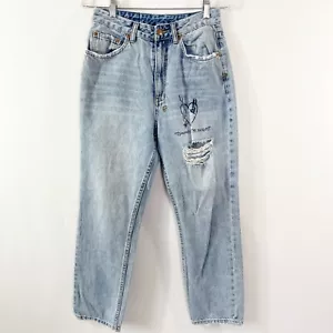 Ksubi CHLO WASTED HEARTBURN Jeans Size 28 Blue Distressed Cropped Sharpie Sketch - Picture 1 of 12