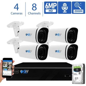 8 Kanal NVR 4 x 6MP PoE IP 4X Motorisiertes Zoom Mikrofon Überwachungskamera System - Bild 1 von 12