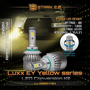 Stark LED 80W 7800LM 3-Sided Kit True 3000K Yellow Lights Fog Light - 9006 HB4 - Foto 1 di 8