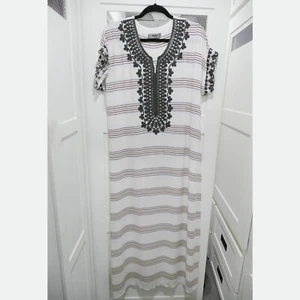 Minimoon Maxi Abito Bianco Rigato Spiaggia Boho Hippy 4 Luglio Copricostume da Bagno - Foto 1 di 4