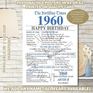1960 65. Geburtstag personalisiert UK Fakten Zeitung GESCHENK Erinnerung Poster 71 - Bild 1 von 9