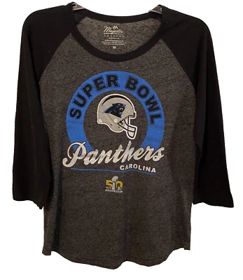 CAROLINA PANTHERS Womens SB50 Triblend Raglan Shirt Medium $50 - Image 1 of 2