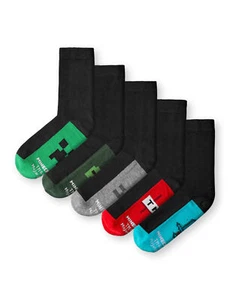 Juego de 5 calcetines de pantorrilla escolar multicolores Minecraft para niños - Imagen 1 de 9