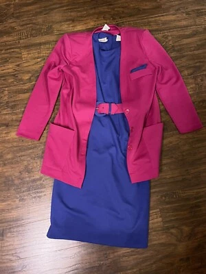 VTG Retro LESLIE FAY ORIGINAL Purple & Pink A-Line Dress w/ Blazer SZ 8 - Image 1 of 4