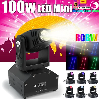 100W Mini LED RGBW Moving Head Stage Beam Light DMX Party Home DJ Spotlight US - Image 1 of 4
