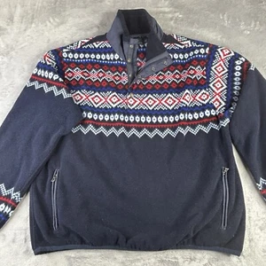 Polo Ralph Lauren Sweater Men XL Blue Fair Isle 1/4 Zip Fleece Pockets Pullover - Picture 1 of 12